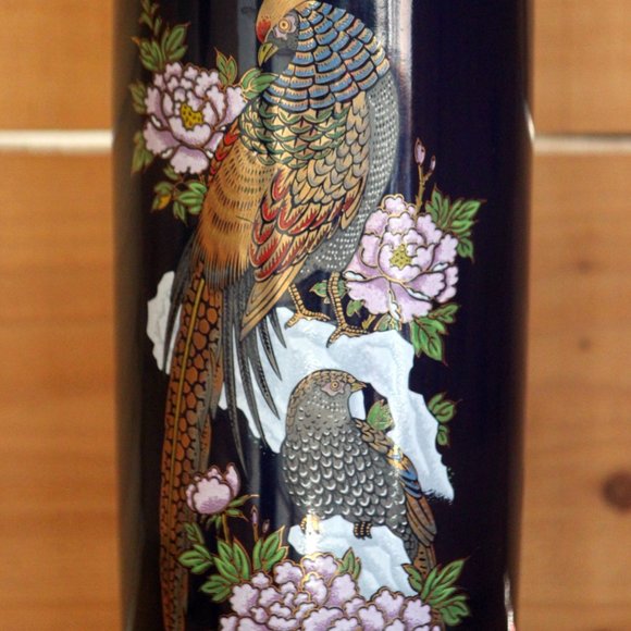 Vintage Kutani Style Cobalt Blue Vase With Pheasants and Flowers - Picture 5 of 11